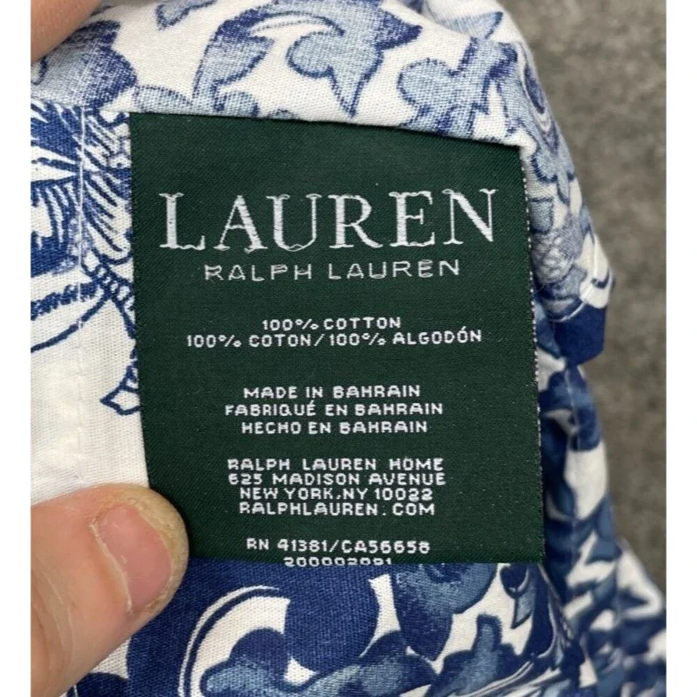 Ralph Lauren Porcelain Tamarind King Pillow Sham Blue White Bird Chinoiserie